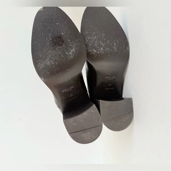 Prada Milano Black Leather Brogue Chelsea Ankle Boots Block Heels EU 39 - Picture 10 of 12